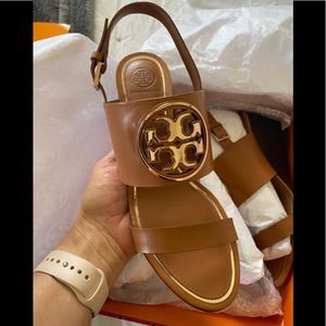 Brand new in box Tory Burch leather wedge sandals